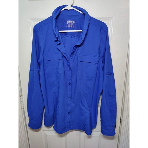 Reel Legends Shirt Women's XL Navy Blue Button Up Fishing Vented Top Pockets - Picture 8 of 9